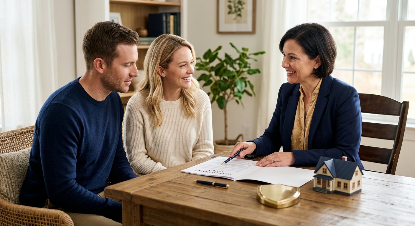 Insurance agent explaining a policy to a couple